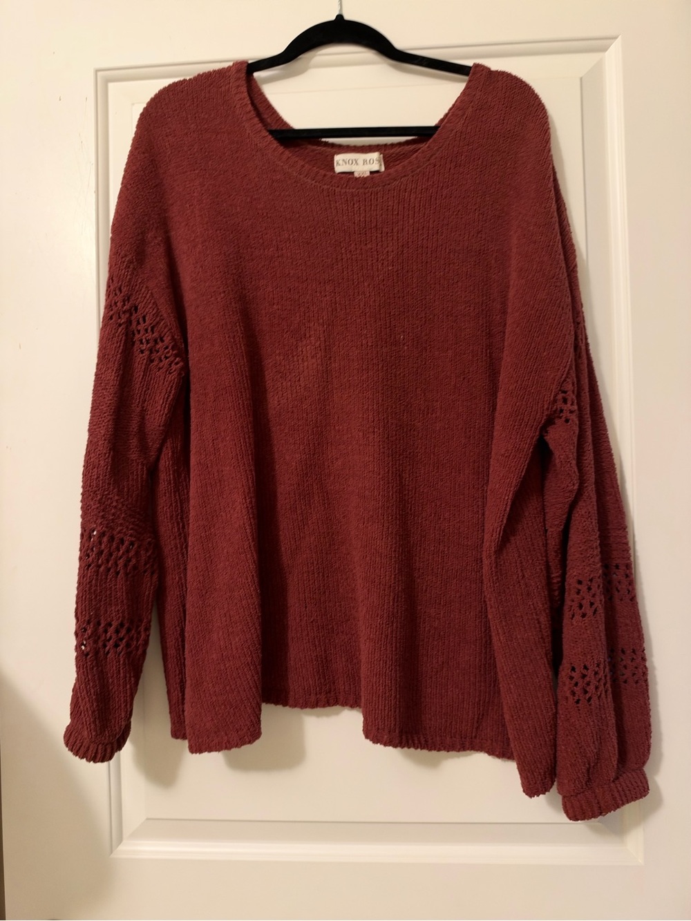 Knox Rose Dusty Rust Open-Knit Sleeve Crew Sweater